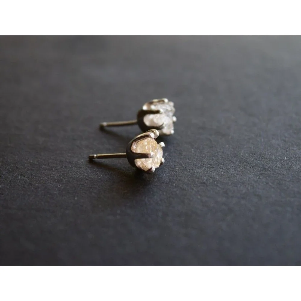 Lake County diamond earrings, 925 sterling silver, raw gemstones